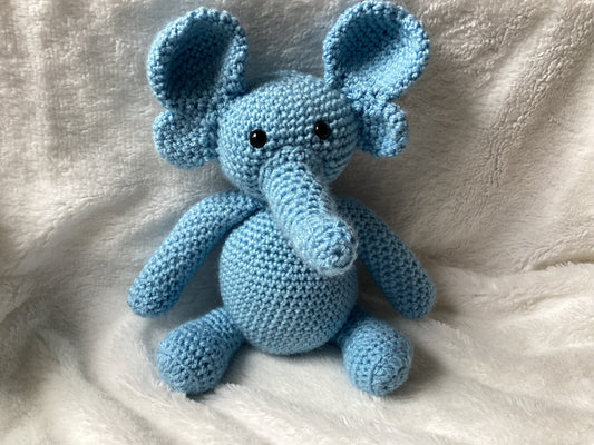 Blue crochet elephant teddy