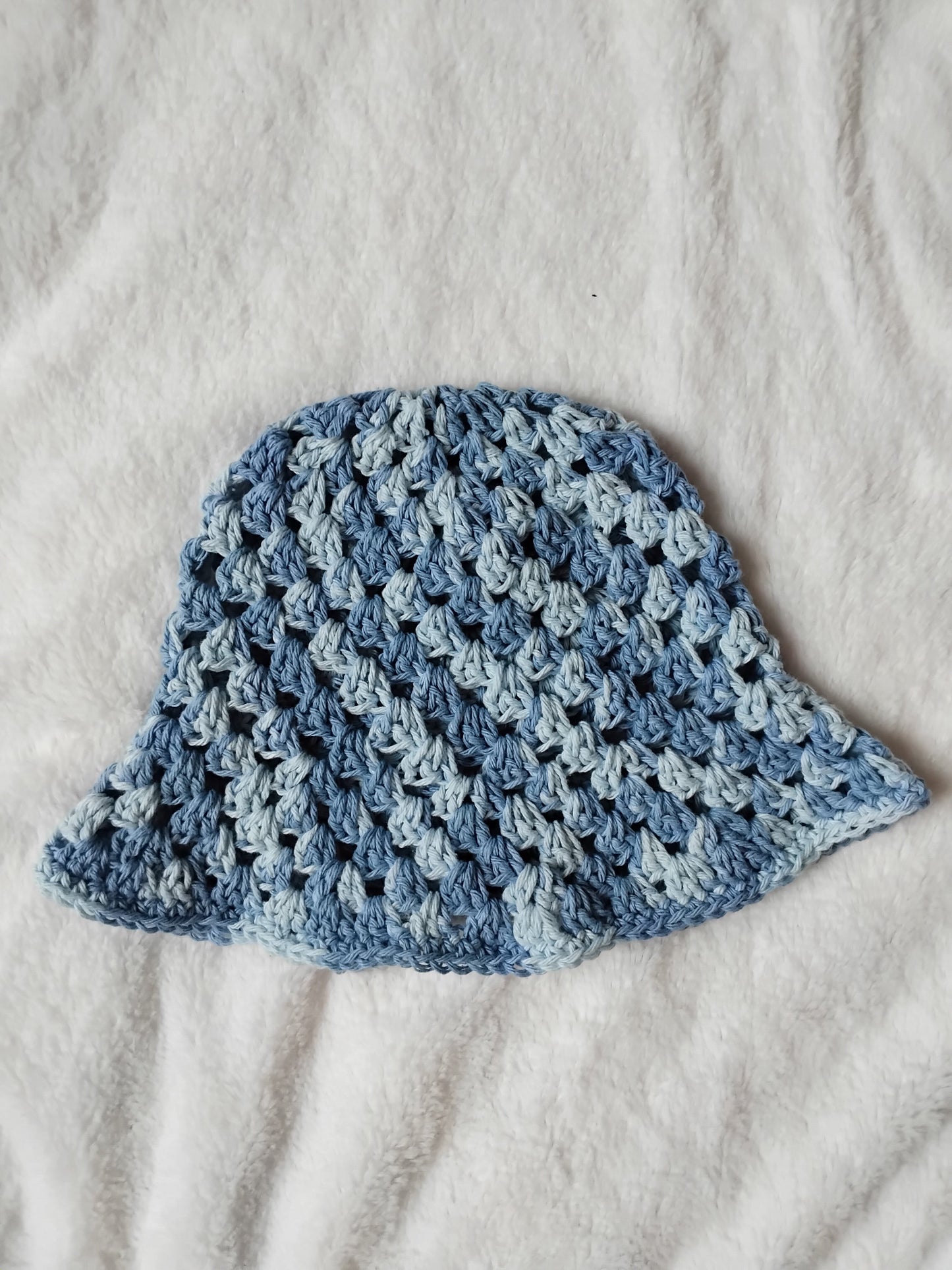 Faded denim crochet summer bucket hat