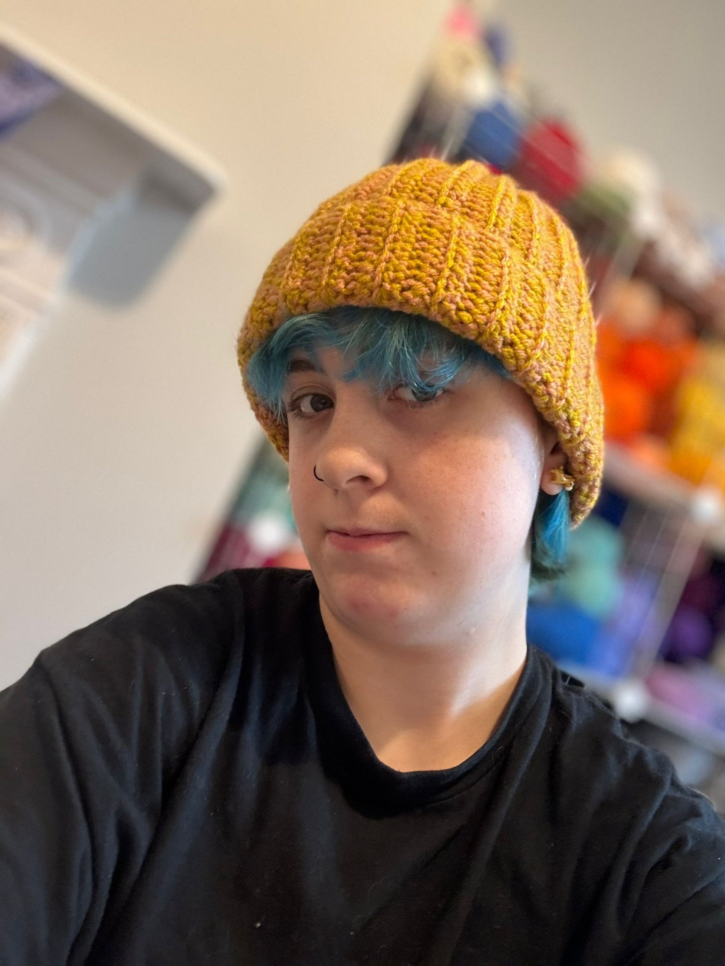 crochet multi-coloured beanie